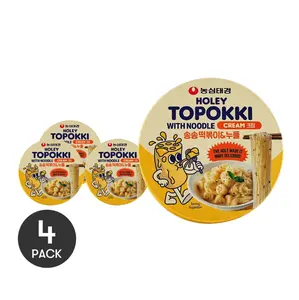 NONGSHIM Creamy Tteokbokki Rice Cakes with Noodles - 4 Pack Microwaveable Instant Korean Snack, 118g x 4