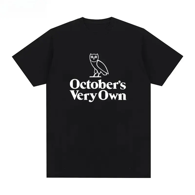 Men's 2025 Summer New OVO Drake Graphic Print Cotton Knit Oversize Pull-On Shortsleeve Round Neck T-Shirt - High-Quality Breathable Daily Casual Go-To Tee, Quick On/Off Menswear Top, Pull-On Tee, Quick On/Off