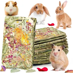 YTSKJ Rabbit Toys 10 Pack Bunny Toys Bunny Chew Toy Guinea Pig Treats Timothy Hay Toys Chips with Herbal Flowers Timothy Hay Grass Hamster Snacks Chinchillas Gerbils for Small Animals Teeth