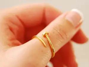 14k Gold Nail Ring. Stackable, Minimalist. Adjustable SZ: 5-9