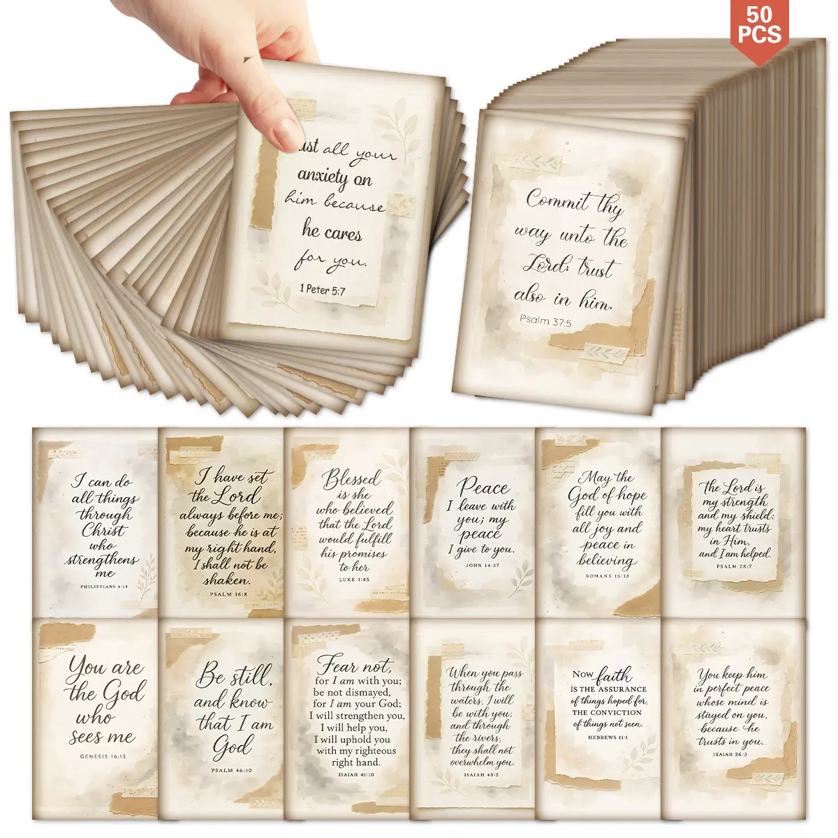 50pcs Bible Verse Cards, Inspirational Scripture Cards for Daily Meditation Prayer, Christian Faith Affirmation Cards, Daily Devotional Christian Cards, Religious Gift for Women Men, encouragement cards, Quote Cards, Positive Cards, Card Design