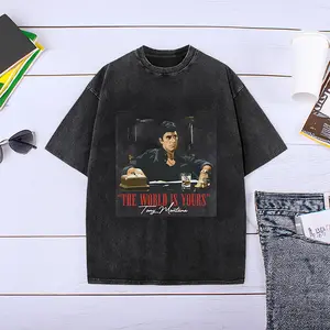 Scarface "The World Is Yours" Quote & Iconic Scene Retro Washed T-shirt, Oversized Tee, Ideal for Daily Wear & Themed Outfits