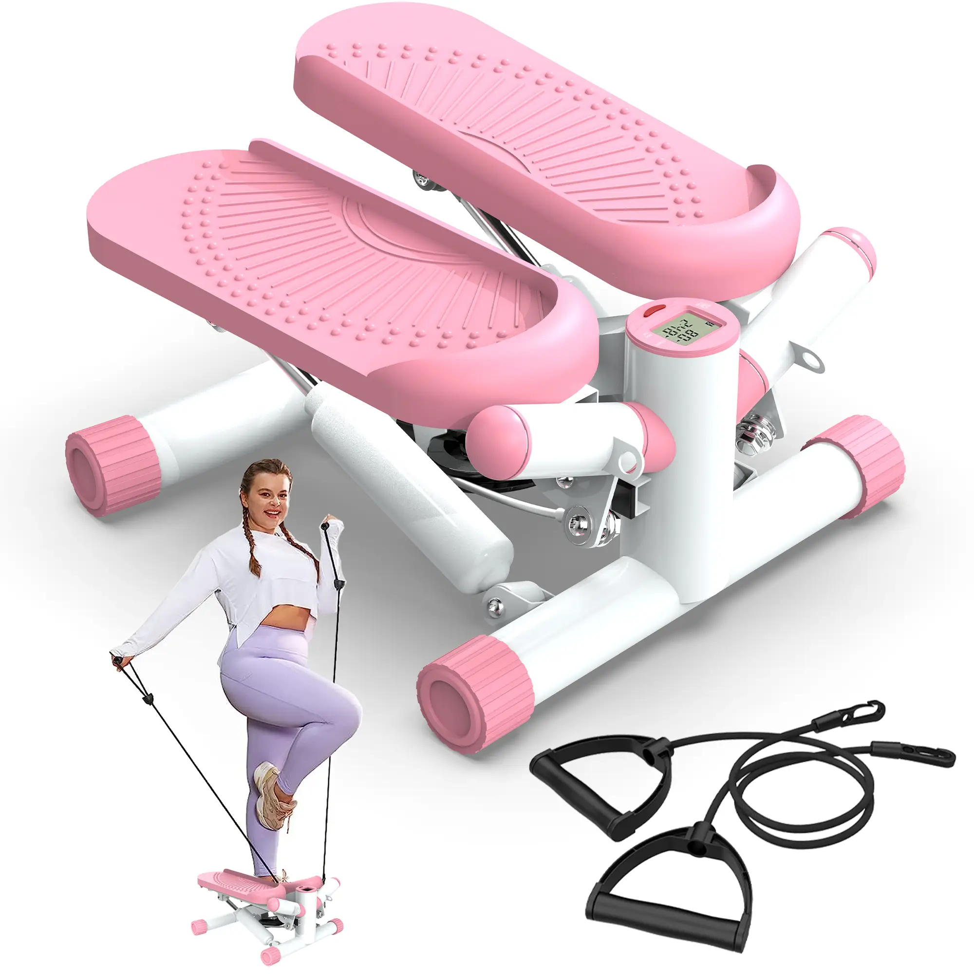 【KINMAC】Mini Steppers Machine for Exercise at Home Max 330 Lbs, Stair Stepper with Resistance Bands/Handle with Quiet Design, Portable Fitness Stepper