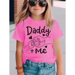 Daddy + Me & Fists Graphic Print Tee Girls Comfy Cotton T-shirt For Spring Summer Outdoors