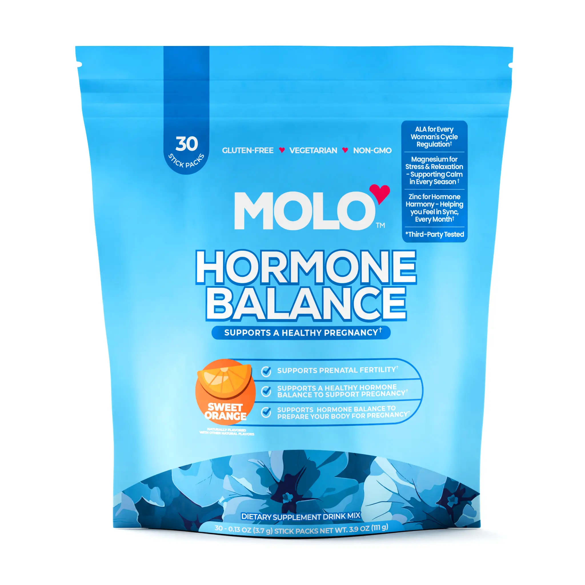 MOLO Hormone Balance for Women – ALA for Cycle Regulation, Magnesium & Zinc for mood support and hormone balance and regulation - 30 Stick Packs with Sweet Orange Flavor – Vegetarian, Gluten-Free & Non-GMO Dietary