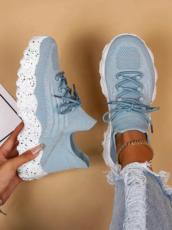 2024 Summer Lace-up Low Top Slip on Women Sneakers, Comfortable Ankle Socks Shoes, Knit Sports Running Shoes, Back To School Women's Workout Sneakers As Gift, for Fall Outfit 6