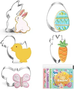 Large Easter Cookie Cutters - 5 pieces Cookie Cutters Shape - Bunny, Egg, Carrot, Chick and Butterfly Shapes for Easter Food Party Decorations