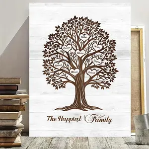 2D Flat,Customized Family Name Heart-Shaped Tree Wall Mural | Personalized Framed Wall Mural, can be printed with the names of grandchildren and family members, 2-8 names can be customized, perfect gift for Father's Day, whimsical home decor