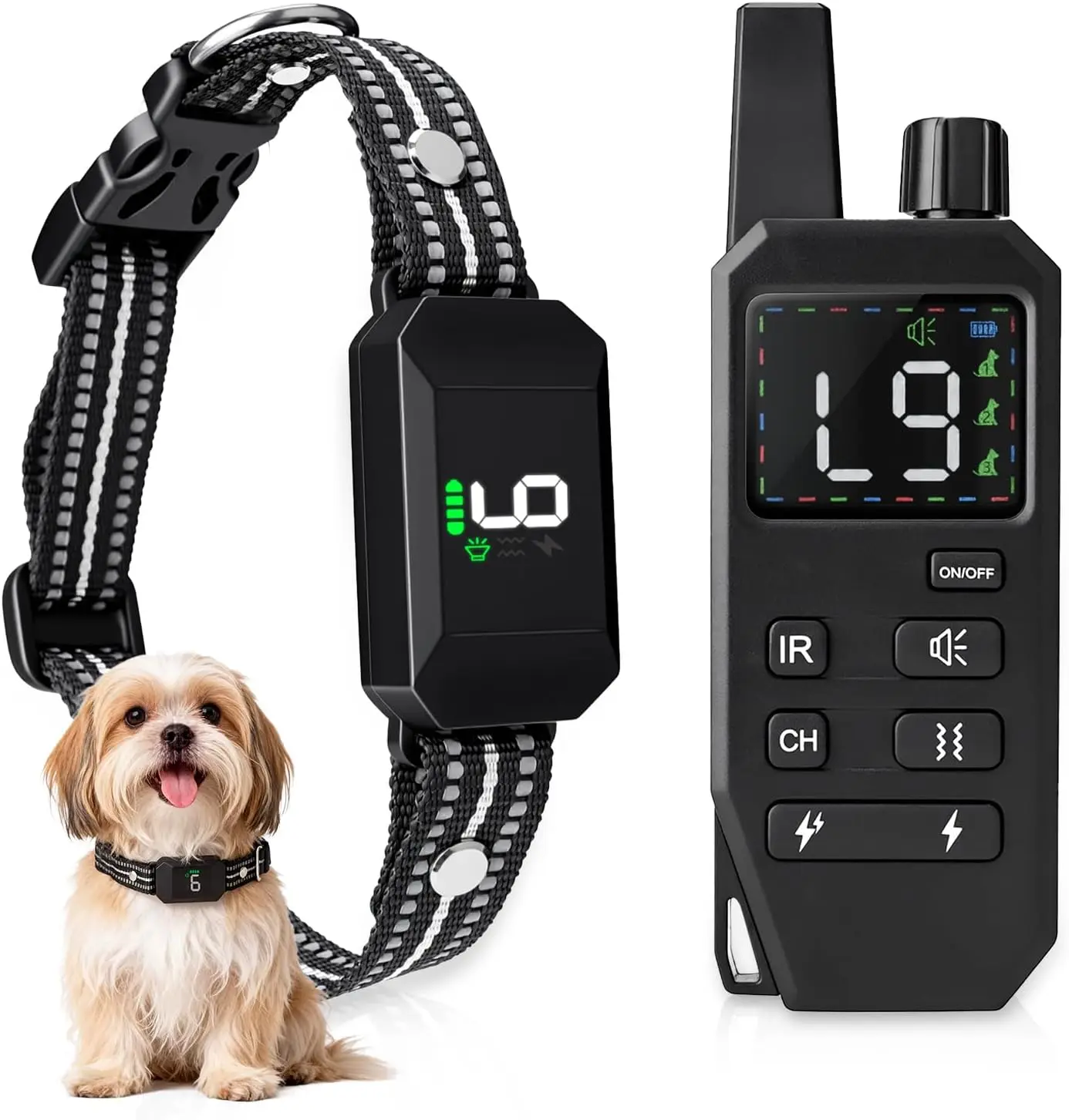 Dog Training Collar, Shock,Vibration,Buzzer & LED Light ,IPX7 Waterproof,Low Voltage,Anti-Bark,Anti-Bite,Safety Lock – Black Remote Control Shock Collar for All Breeds