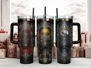 Epic Elden Ring Inspired Dark Fantasy Gothic Art 40oz Insulated Stainless Steel Tumbler with Handle and Straw - Featuring The Erdtree, Ranni the Witch, and Demigod Lore - Perfect Travel Mug Gift for Soulsborne RPG Gamers