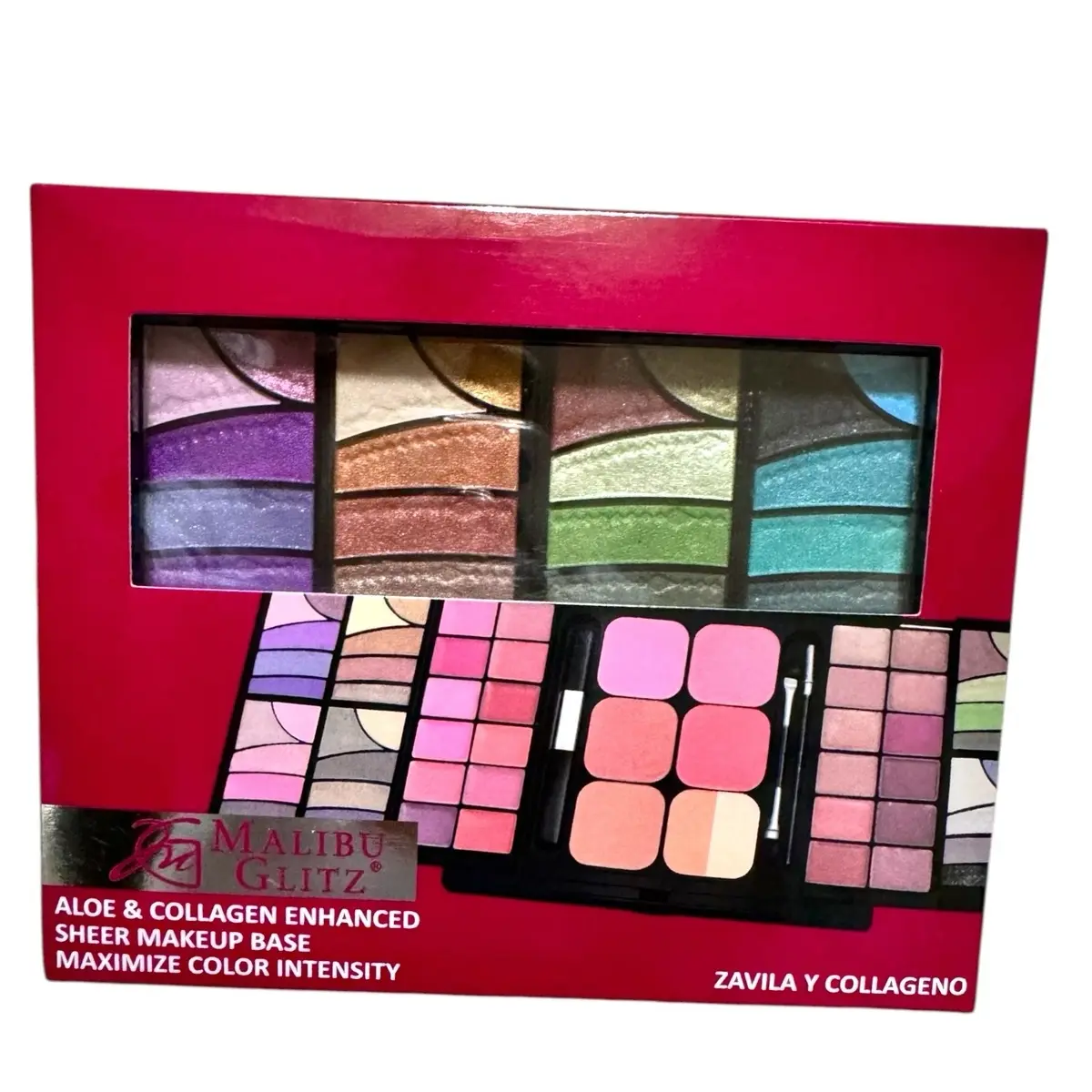 71 Color Palette Beauty Box/Malibu Glitzs/ Aloe&Collagen Enhance Makeup Base/ Lipstick Pots,Eyeshadows,Blush,bronzer,highlighter, Maximize Color intensity Cosmetics,78.72g