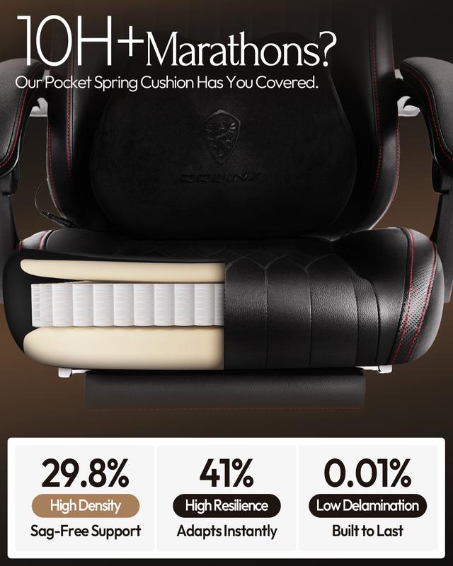 Dowinx Big and Tall Video Gaming Chair with Shiatsu Neck Massage and Lumbar Support for Home Office High Back Recliner Height Adjustable Ergonomic Comfy Leather Computer Desk Chair (Black)