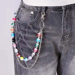 Hip hop style color M bean double-layer waist chain, personalized jeans chain pendant, and cool street pants chain