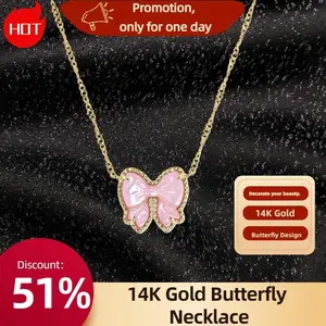 Hayley KS Bow Gold Short Pendant Necklace High Quality Small Unique Design Simple Style European American Trendy Jewelry