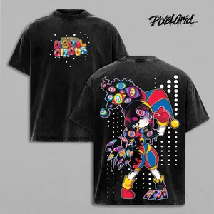 The Amazing Digital Circus Pomni Jester Ramen Graphic Tees, Cartoon TV Show Merch, Vintage Washed Oversized Heavy Cotton T-Shirt, Y2K Streetwear Fit, Unisex Graphic, Casual Gamer Apparel Menswear