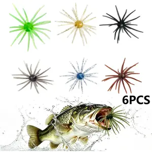6PCS Soft Plastic Octopus Baits, Sea Urchin Soft Bait, Realistic Fuzzy Dice Fishing Lure, Japanese Finesse Worm for Bass Fishing, Plastic Baits for Bass Fishing, Drop Shot, Wacky Rig/Neko Rig & Finesse