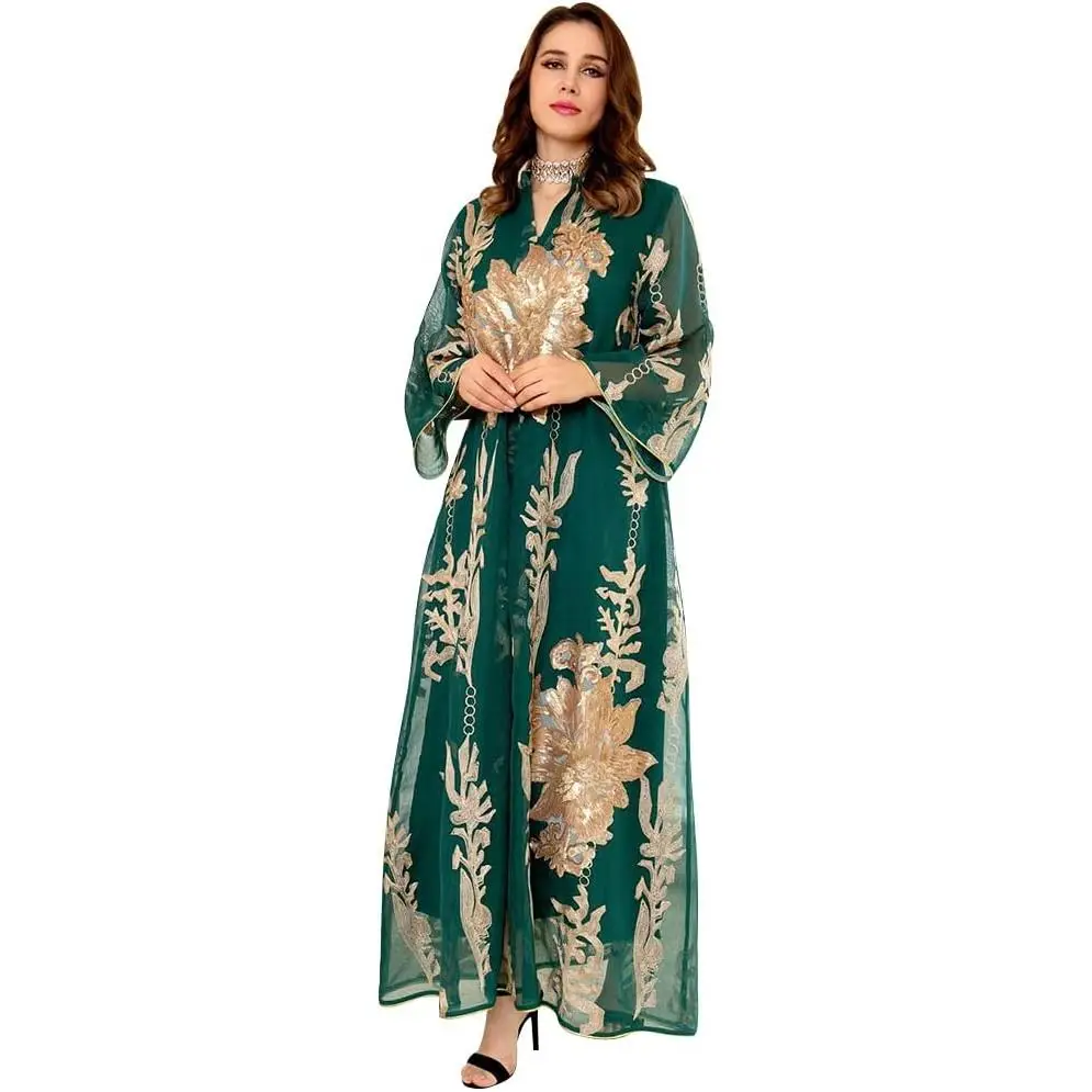 Abayas for Women Muslim Applique Embroidery Long Sleeve Dress Loose Full Cover Islamic Dubai Robe Kaftan Abayas