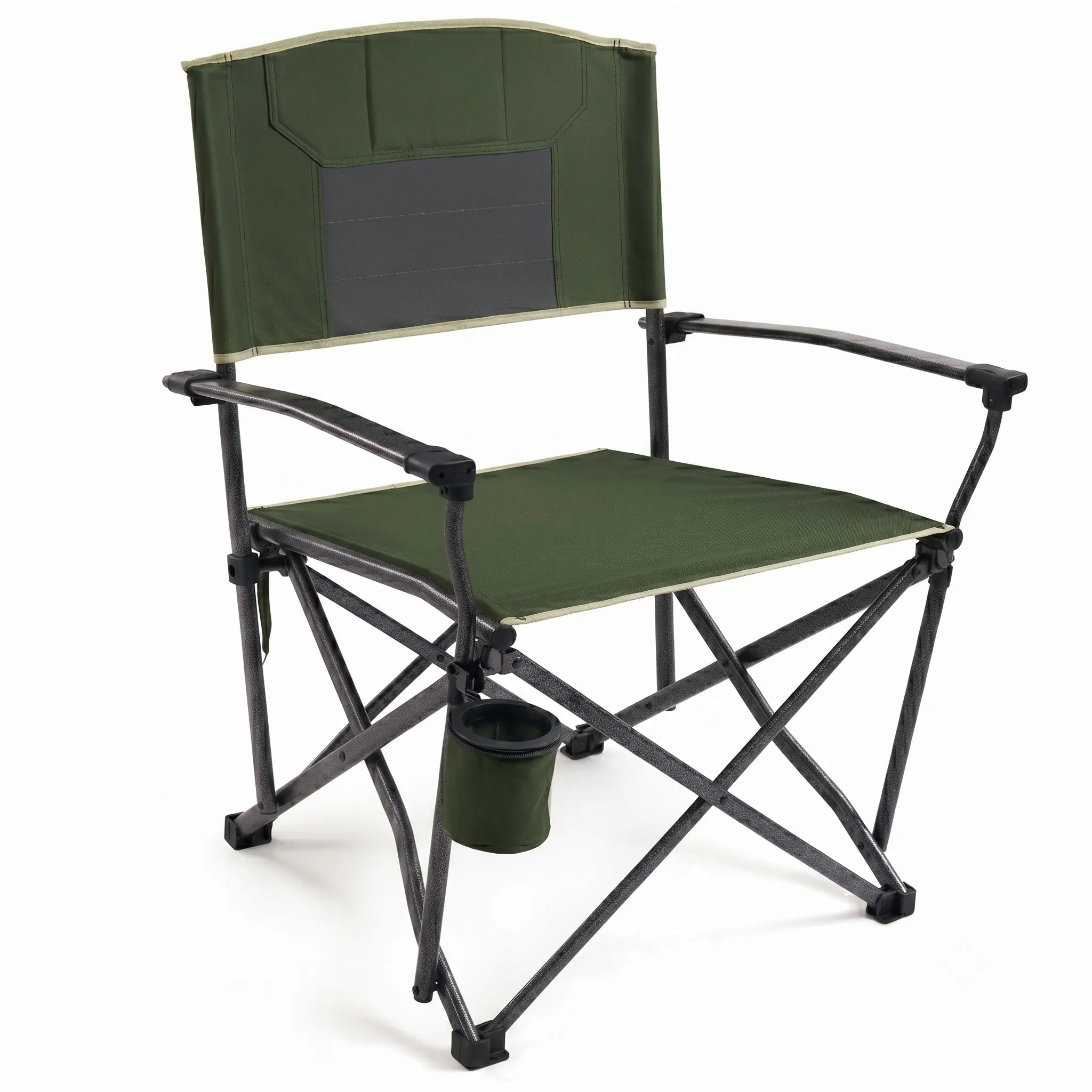 Oversized Camping Chairs for Adults Heavy Duty 400 LBS, Folding Camp Chair with Hard Metal Armrests & Swivel Cup Holder, Portable Lawn Chair for Outdoor, RV, Tailgating
