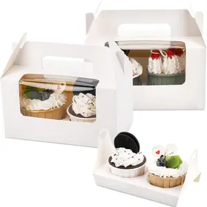 60 Pack 2 Count White Paper Cupcake Boxes with Insert, Handle and Window, Portable Cupcake Muffin Containers, Gable Bakery  Boxes Party Favor  Boxes for Wedding Birthday Mother's Day