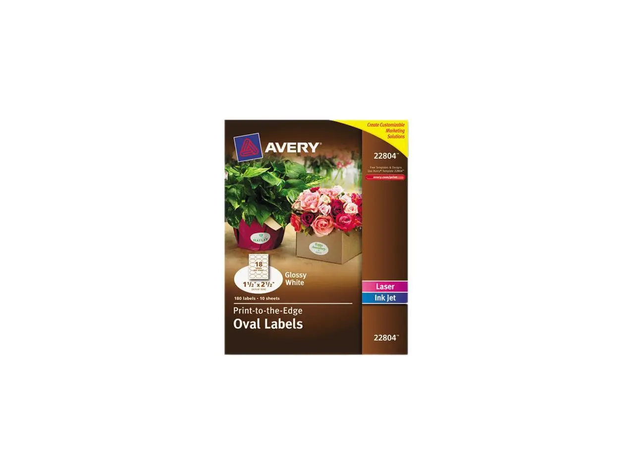 Avery 22804 Easy Peel Print-to-the-Edge Label 1.50" Width x 2.50" Length - 1 / Pack - Oval - 18/Sheet - Laser, Inkjet - White