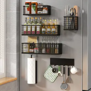 Magnetic Spice Rack for Refrigerator,With Strong Magnet Paper Towel Holder and Hooks,Home and Kitchen Storage Essentials,Suitable for Laundry Room,Coffee Machine,Rv