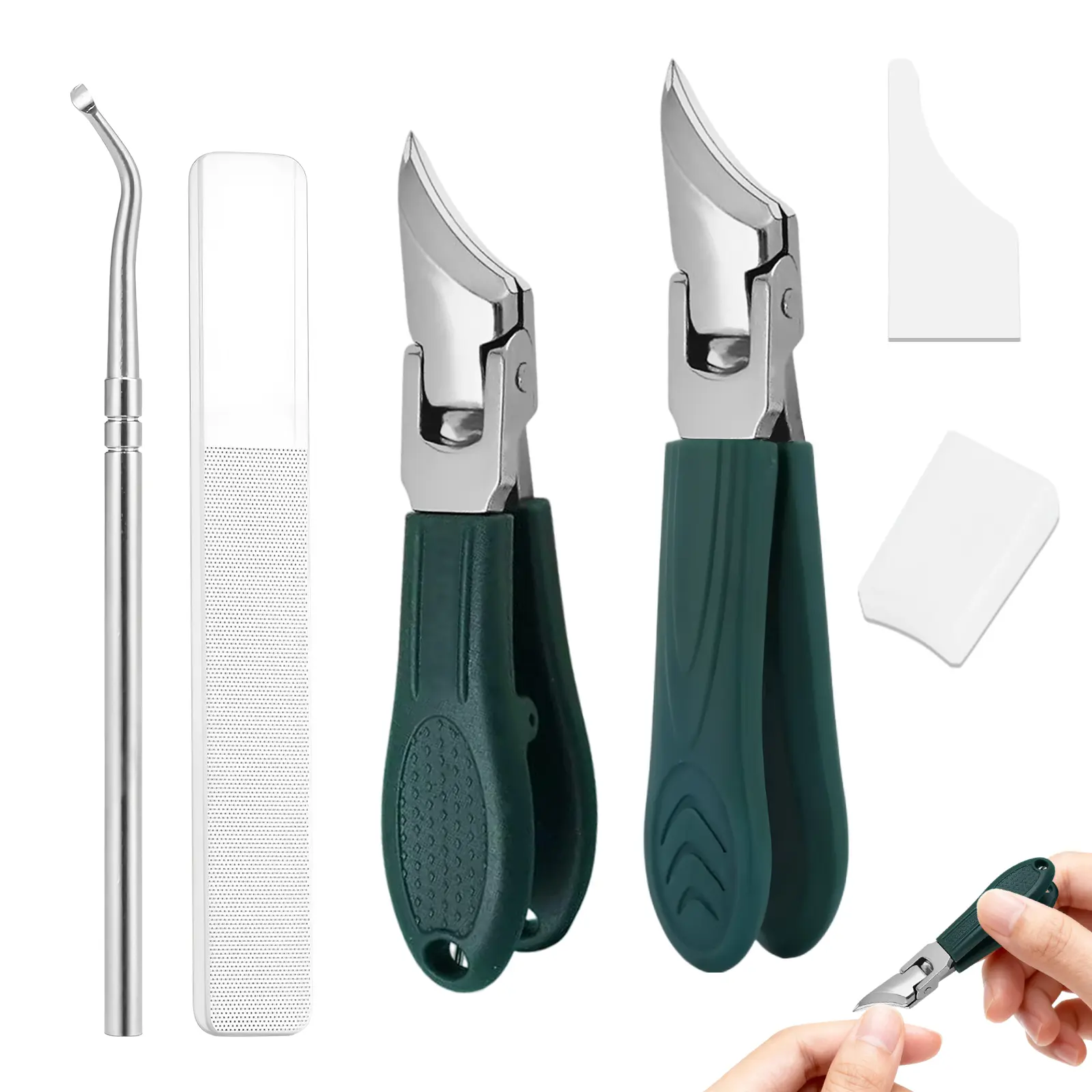 Eagle Beak Beveled Nail Clippers,4PCS Angled Nail Clipper Set,Long Handle Wide Jaw Opening Anti-Splash Slanted Nail Clipper,Fingernail and Curved Toenail Clippers for Ingrown&Thick Nails for Men Women