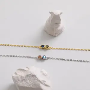 Personalized Sterling Silver Birthstone Bracelet, Custom Gold Plated, Minimalist Cable Chain Family Jewelry