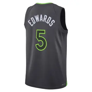 2026 Edwards #5 Gray Green Swingman Basketball Jersey full logo – Retro Side Stripe Pro Style Hoop Fan Shirt