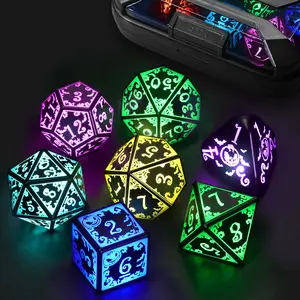 Light Up DND Dice Set Rechargeable with Charging Case for Dungeons n Dragons LED Dice Set D&D 7 Color Polyhedral Role Playing RPG Dice for Tabletop DND Gifts (Pumpkin RGB)