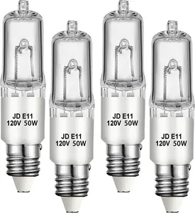 4 Pack JDE11 Bulb,120V 50W Halogen Mini Candelabra Bulbs,T4 JD E11 Bulb Dimmable 2700K Warm White(Replacement E11 LED Bulbs) for Chandeliers,Candelabra,Ceiling Fan,Table Lamps,Cabinet Lighting