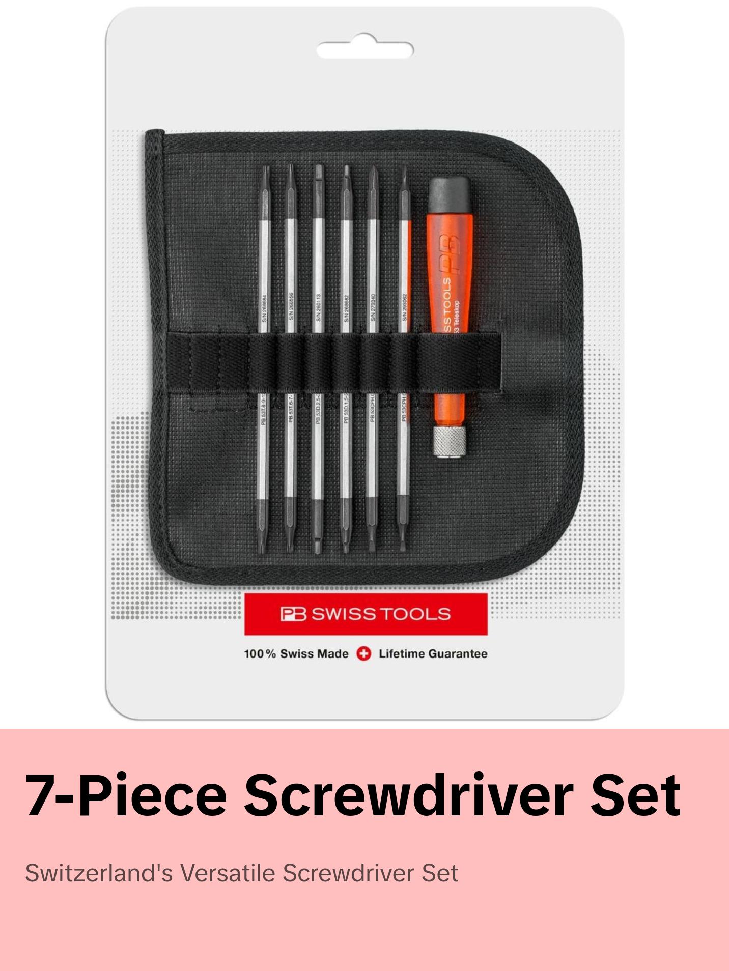 PB Swiss PB 513 Screwdrivers, Set with Telescopic Handle and Duplex Interchangeable Blades in a Compact Roll-Up Case
