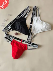 Men's Letter Tape Cut Out G String, Soft Comfy Breathable Briefs for Daily Wear, Fashion Men's Underwear for All Seasons
