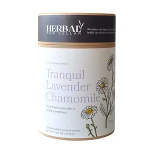 Herbal Tea Cellar Tranquil Lavender Chamomile Premium Tea Tube - 15 Biodegradable Sachets - Eco-Friendly & Convenient Herbal Beverage Flavor - Caffeine-Free & All-Natural