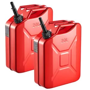 Newly Upgraded Oil-Tight!VEVOR Metal Fuel Container, 5.3 Gallon, Fuel Jerry Can with Spout and Comfort Handle, 6 L/min Max Flow Rate, Leakproof & Corrosion-resistant Metal Gas Tank Most Cars Motorcycle ATV UTV, Red, 2 Packs, 5.3 Gal Cap, Leakproof Seal