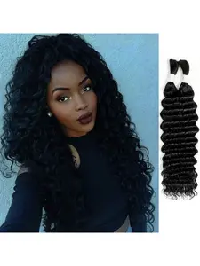 Boho Hair for Braiding 100g 2 Bundles/Pack  Human Braiding Hair for Boho Braids Curly Deep Wave Bulk Human Hair Bundles 12A Wet and Wavy Braiding Hair Natural Color