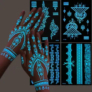 6Pcs Glow In The Dark Hollow Out Tattoo Stickers, Waterproof Temporary Hand Tattoo Decals, Luminous Body Art Stickers for Women Men Party Festival Decor