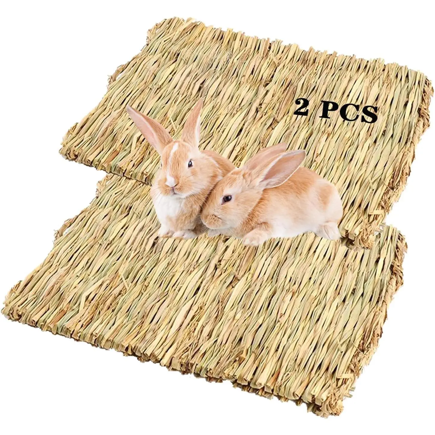 Grass Mat for Rabbits,2 Pack  Hay Mats, Handwoven Hay Chewable Bedding & Cooling Mat for Bunny Guinea Pigs Hamsters Chinchillas -  Cage Liner,Nesting