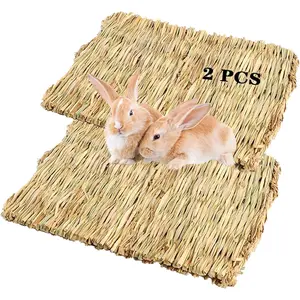 Natural Grass Mat for Rabbits,2 Pack Rabbit Hay Mats,100% Handwoven Hay Chewable Bedding & Cooling Mat for Bunny Guinea Pigs Hamsters Chinchillas - Eco-Friendly Cage Liner,Nesting Toy