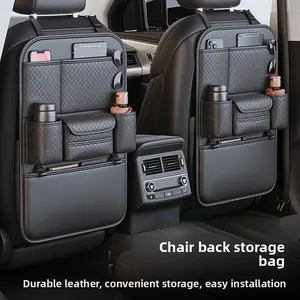 Car Seat Back Storage Bag Multifunctional Foldable Car Table Organizer Waterproof Hanging Pouch Interior Organization Accessories for Rear Seats Durable Leather Convenient Storage Easy Installation