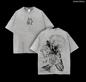 Katsuki Bakugo My Hero Academia Anime Double Printed Vintage Washed Tee Unisex Oversize Anime Manga Washed Heavyweight Cotton T-shirt