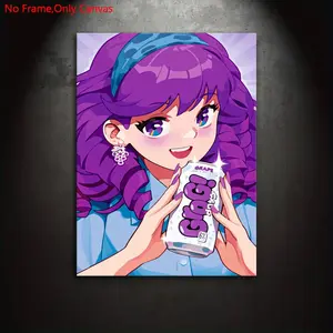 1 piece/set of frameless canvas painting print poster, classic anime art, Cold Ones Grog Girls - Gabby Grape, perfect gift for drink lovers, ideal gift for bedroom, living room, dorm hallway, bathroom, kitchen, mural, wall decoration, room decoration