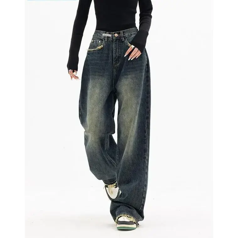 WideLegBaggyJeansforWomenCasualLooseDenimwith4TraditionalPockets,ZipFly,ButtonClosure&BeltLooseFit-FabricClothingPantsBlueWomenswearBottomTrouserStreetwearComfortWidelegBellbottomjeansMinimalist#dealsforyoudaysGift