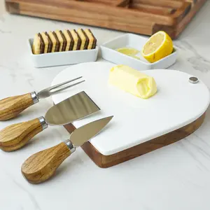 Heart shaped cutting tool set, ceramic cutting board,lovewood box, high temperature resistant, householdkitchen supplies, cutting butter, cutting fruits Cheese Chopping Knives Wooden