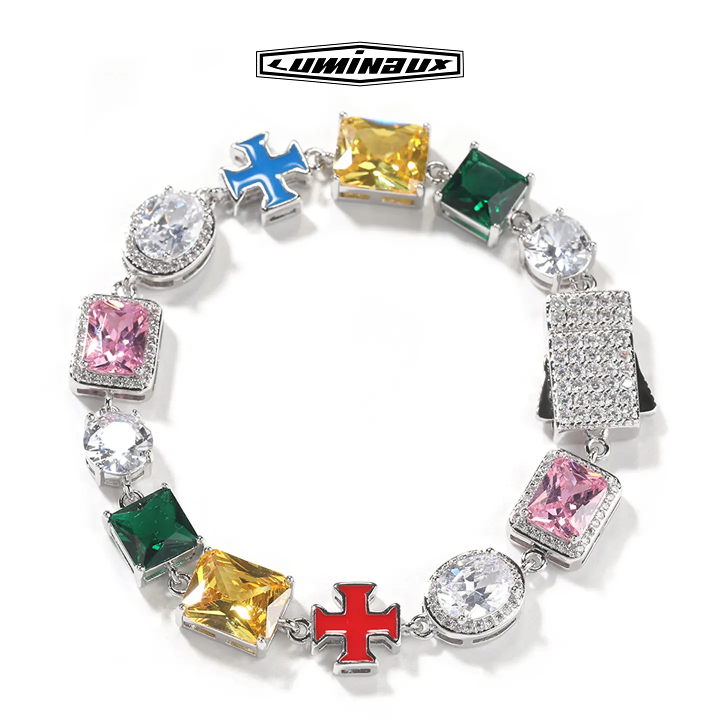 [LUMI91] Solstice Vibrant Synthetic Simulated Stone Bracelet - Stylish Charms, Cross Accents, Unisex Fashion Jewelry, Ideal for Everyday Wear, Style, Crosses, Cross Charm Bangle, Exquisite Trendy Bracelet, Bracelets Stack, Fashionable Bracelet