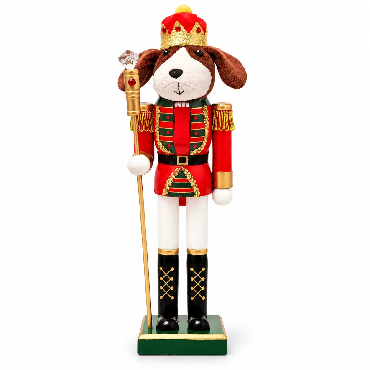 15.5 Inch  Dog Nutcracker Figure, Wooden Puppy Soldier with Crown & Scepter, Traditional Xmas Holiday Decoration for Mantel, Shelf, Tabletop, Dog Lover Gift LED Flag Light  trees Elf Adventure Countdown Kit usb star projector night light