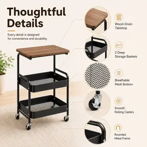 Multi-tiered luggage rack with wheels, food service shelving and racks, detachable metal storage racks, Furniture storage, multi-tiered trolley - for organizing and storage in bedrooms, kitchens, offices, and dorms (Model: DM409)