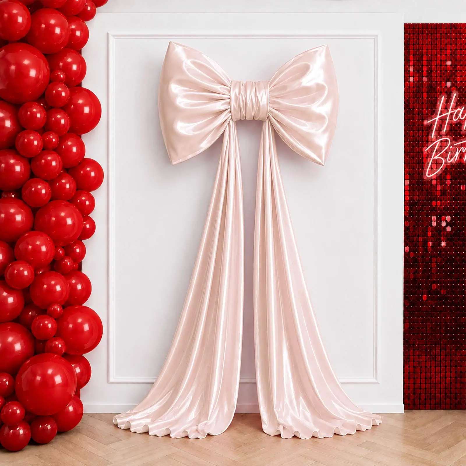 10ft Large Solid Satin Giant Bow Backdrop Decor, Blush Pink - Dry Clean Compatible, Wedding Party Decorations