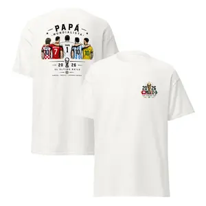 Papá Mundialista 2026 Soccer Dad T-Shirt,  Legends Graphic Tee Father’s Day Patriotic International Football Graphic Double Sided T-Shirt, Retro Multi Nation Soccer Print Gift Tee For Dad Sports Fan