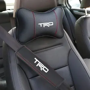 Leather Car Headrest Neck Pillow Seat Belt Shoulder Pad For Toyota TRD Logo Corolla Chr Avensis Yaris Camry Racing Accessories