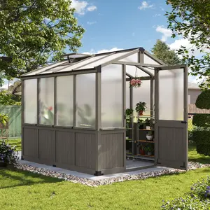 【 Shipped Separately in Multiple Packages】Aoxun Wood Green House for Outdoors Polycarbonate Panel Wooden Walk-in Greenhouse Kit with Automatic Temperature Control Roof Vent and Lockable Door for Outside Backyard Garden Gray storage Astronaut Nebula Galaxy